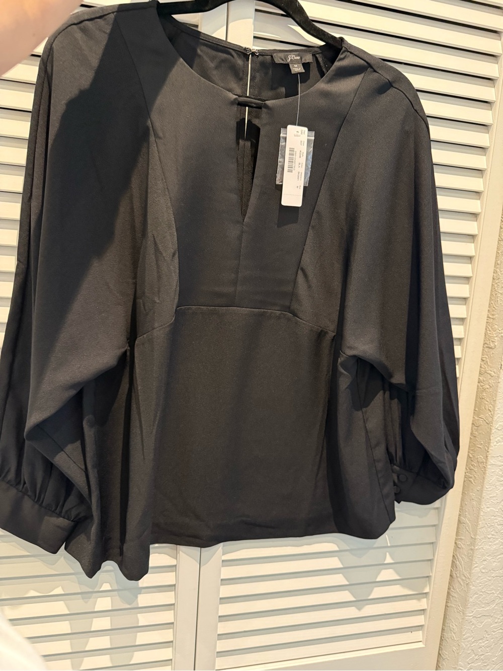 J. Crew Black Blouson-Sleeve V-Notch Blouse